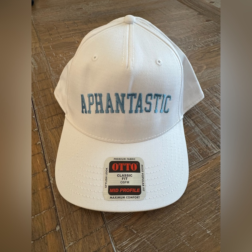 NEW OTTO White Baseball Cap with Blue Embroidered 'APHANTASTIC'